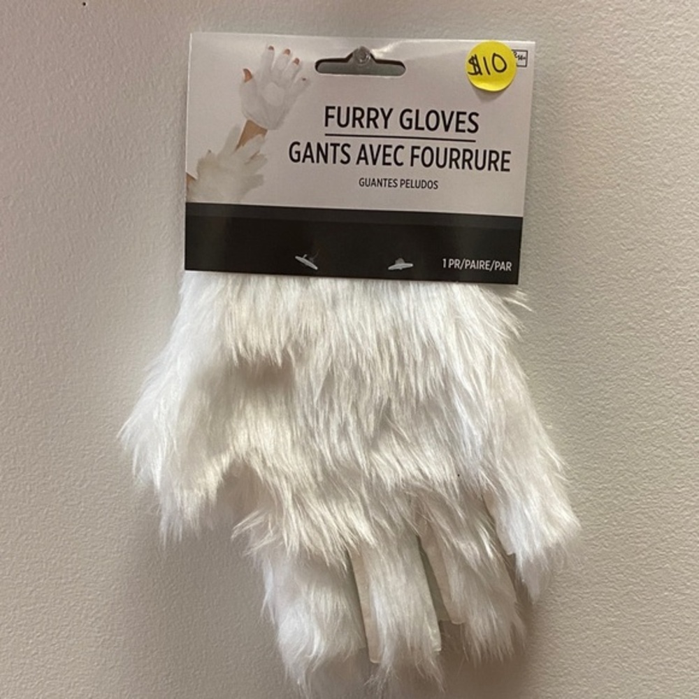 White Furry Gloves Halloween accessory